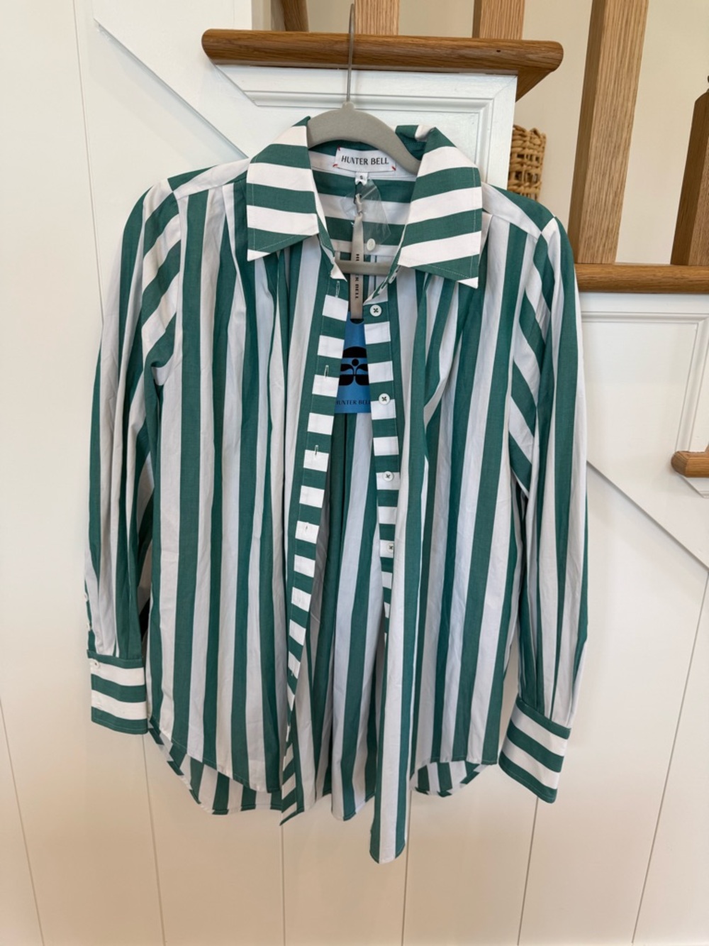Hunter Bell Miles Striped Button Down Shirt Emerald Green White Size small